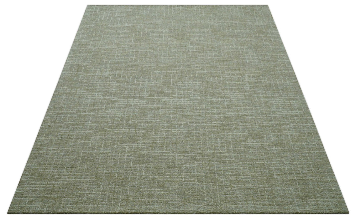 Custom Made Modern Geometrical Beige Hand Tufted Wool Area Rug
