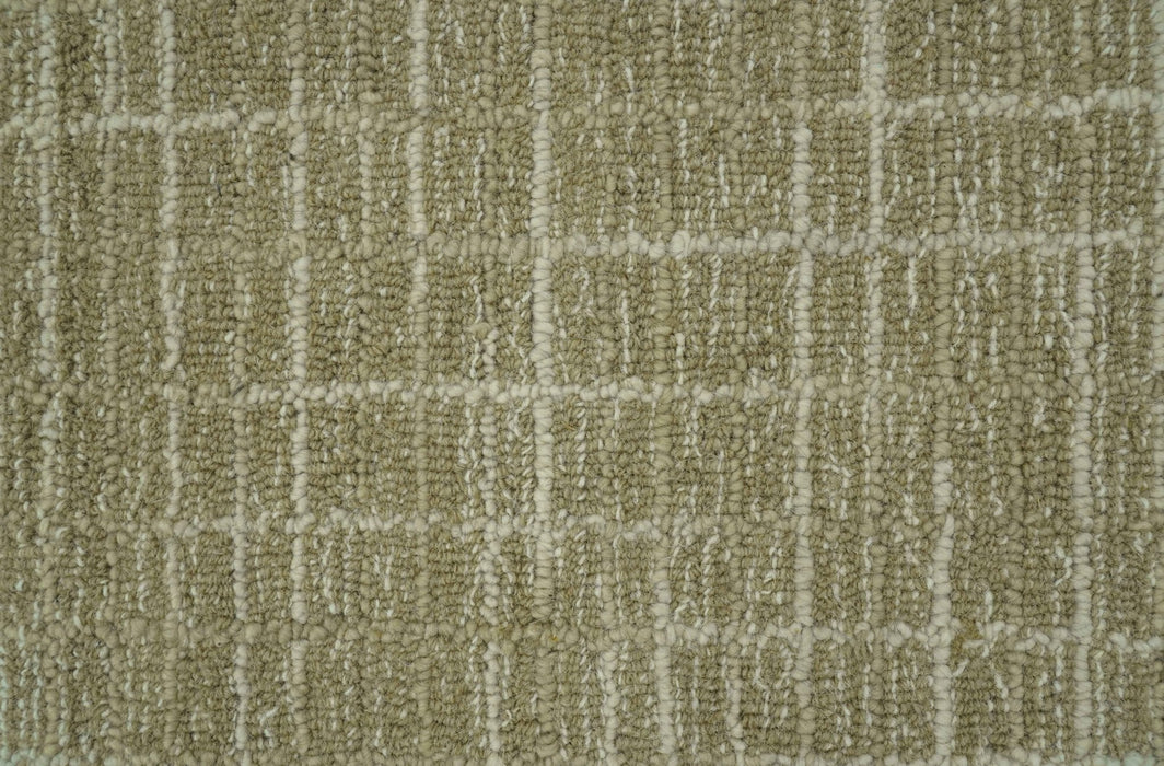 Custom Made Modern Geometrical Beige Hand Tufted Wool Area Rug