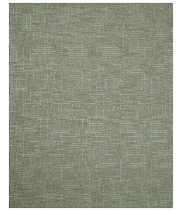 Custom Made Modern Geometrical Beige Hand Tufted Wool Area Rug