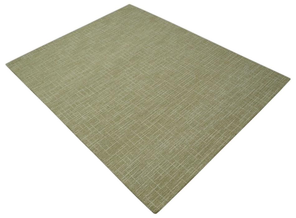 Custom Made Modern Geometrical Beige Hand Tufted Wool Area Rug