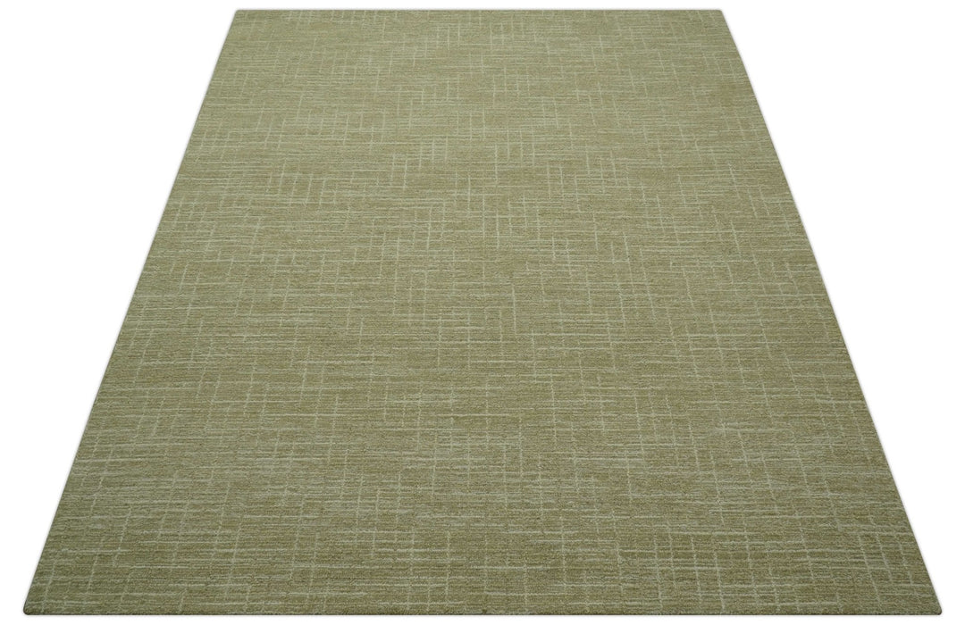 Custom Made Modern Geometrical Beige Hand Tufted Wool Area Rug