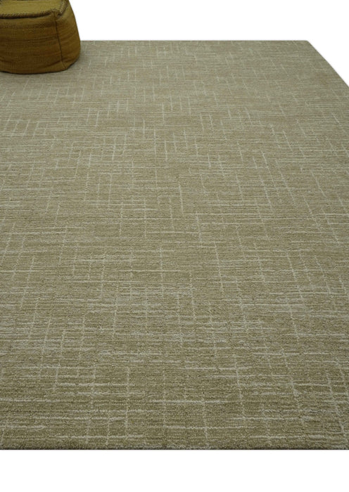 Custom Made Modern Geometrical Beige Hand Tufted Wool Area Rug