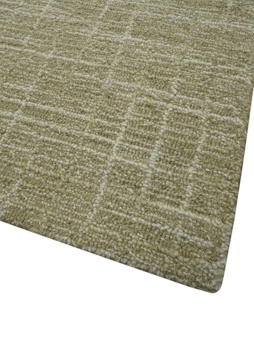 Custom Made Modern Geometrical Beige Hand Tufted Wool Area Rug