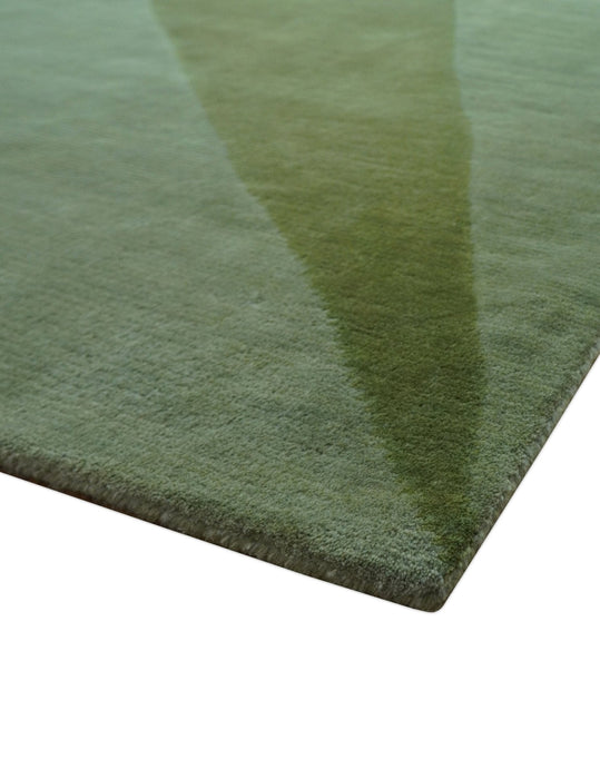 Custom Made Modern Geometrical Design Green And Gray Hand knotted wool Area Rug