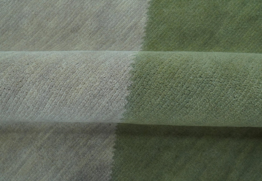 Custom Made Modern Geometrical Design Green And Gray Hand knotted wool Area Rug