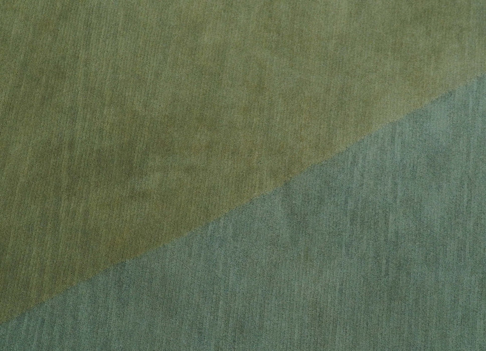 Custom Made Modern Geometrical Design Green And Gray Hand knotted wool Area Rug