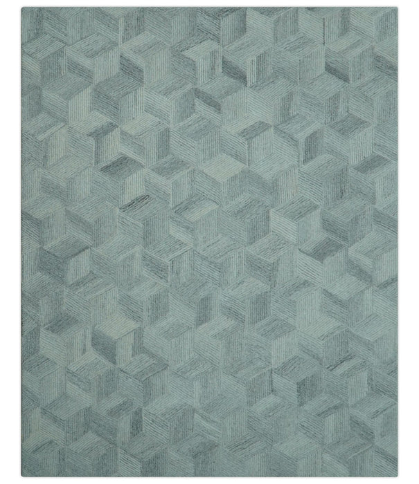 Custom Made Modern Geometrical Gray Hand Tufted Natural Wool Area Rug