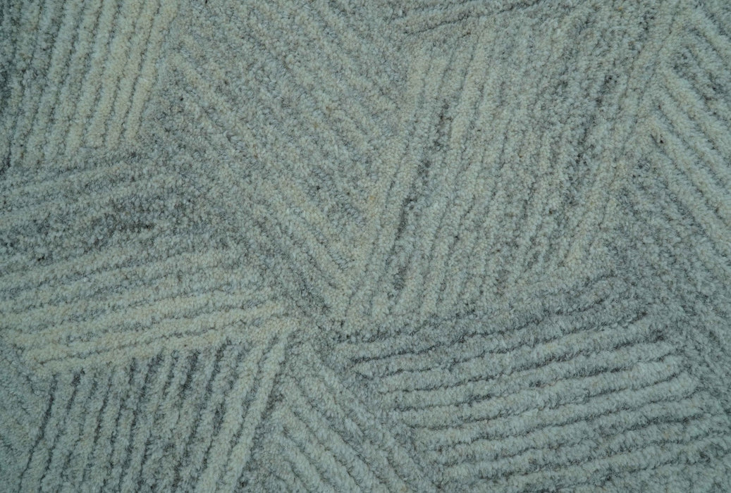 Custom Made Modern Geometrical Gray Hand Tufted Natural Wool Area Rug