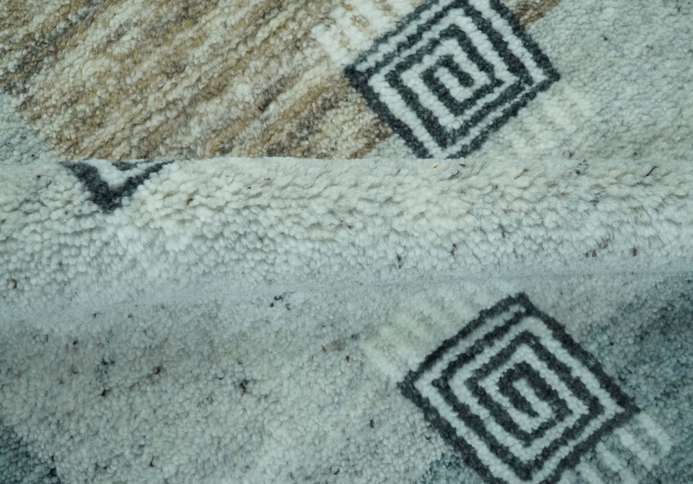 Custom Made modern Geometrical Silver and Gray Hand knotted wool Rug