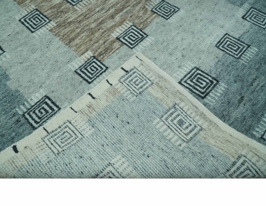 Custom Made modern Geometrical Silver and Gray Hand knotted wool Rug