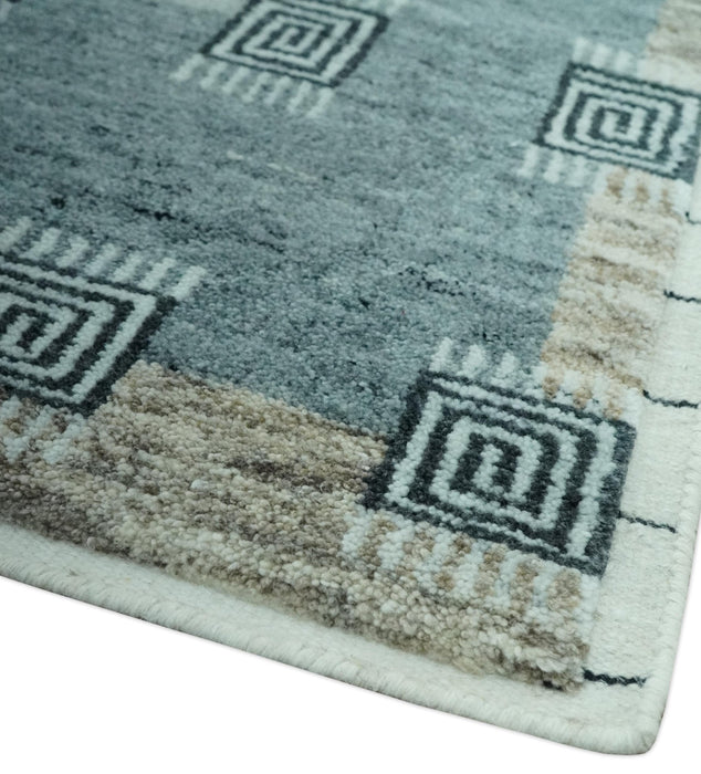 Custom Made modern Geometrical Silver and Gray Hand knotted wool Rug