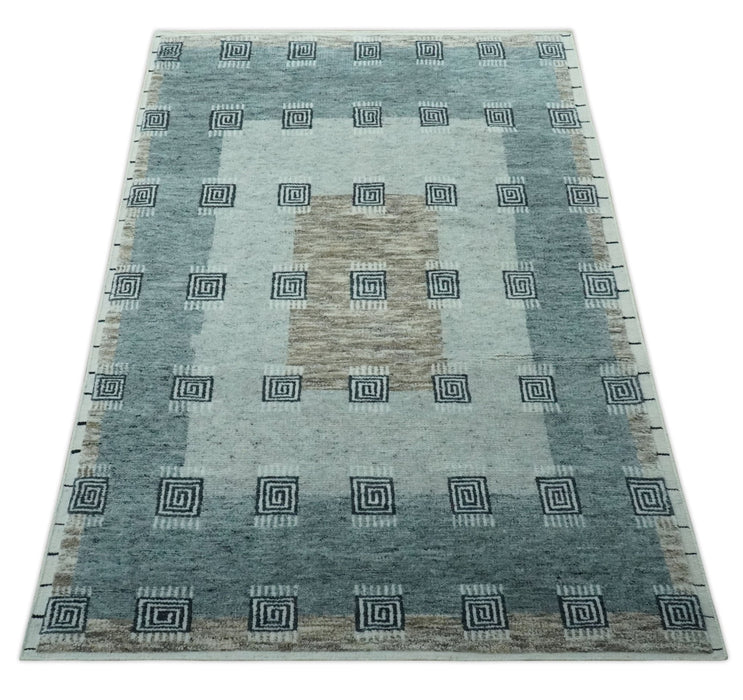 Custom Made modern Geometrical Silver and Gray Hand knotted wool Rug