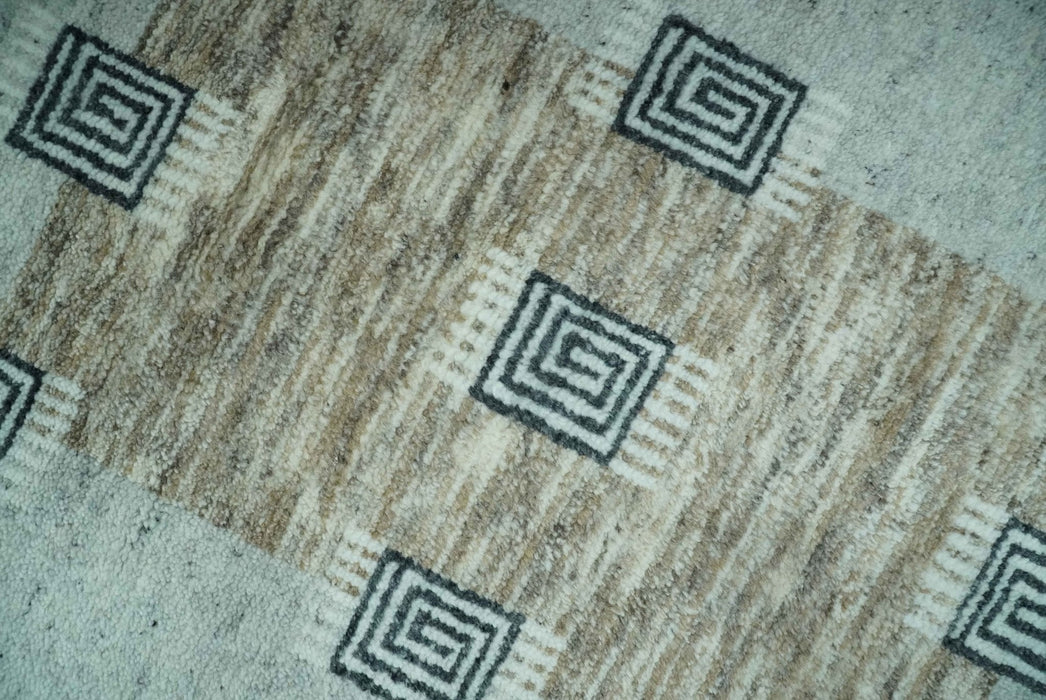 Custom Made modern Geometrical Silver and Gray Hand knotted wool Rug
