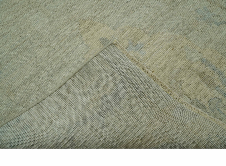 Custom Made Modern Ikat Design Beige And Blue Hand Knotted Wool Area Rug