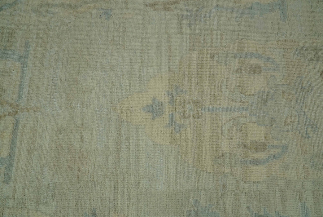Custom Made Modern Ikat Design Beige And Blue Hand Knotted Wool Area Rug