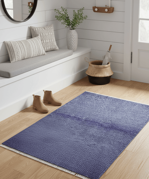 Custom Made Modern Solid Overdyed Blue Hand Knotted Wool Area Rug