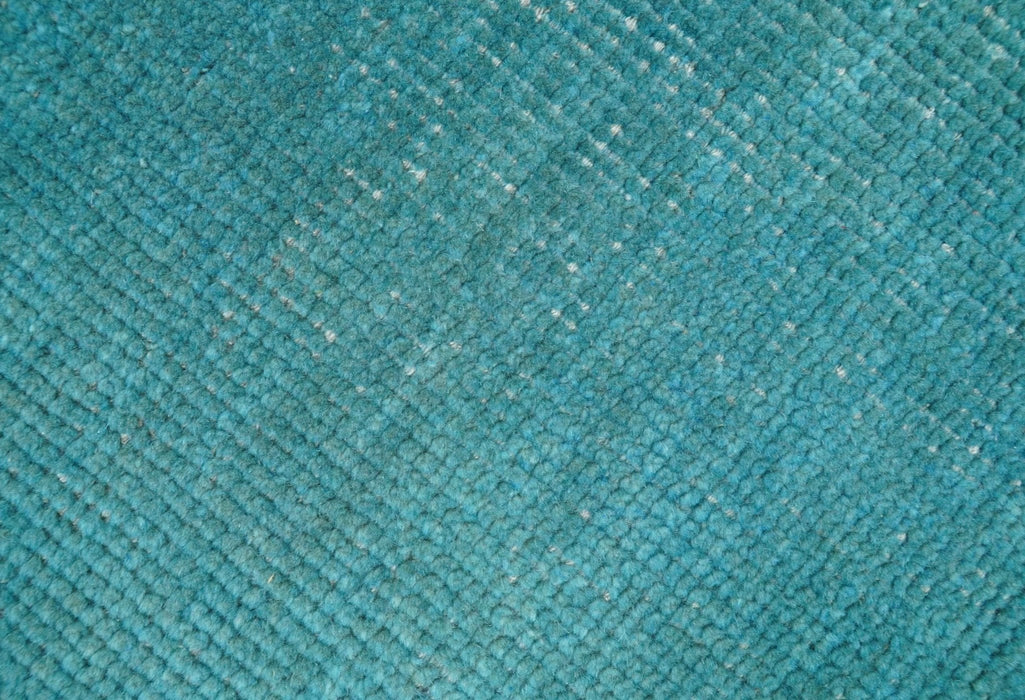Custom Made Modern Solid Overdyed Blue Hand Knotted Wool Area Rug