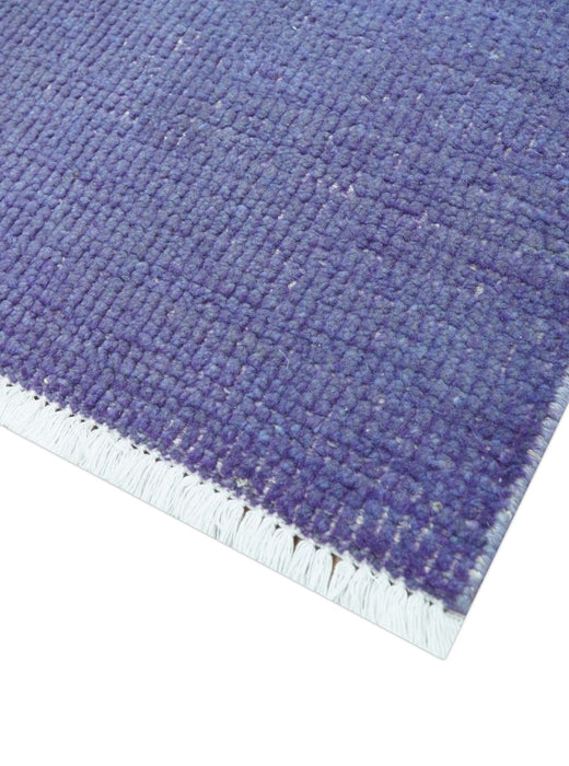 Custom Made Modern Solid Overdyed Blue Hand Knotted Wool Area Rug