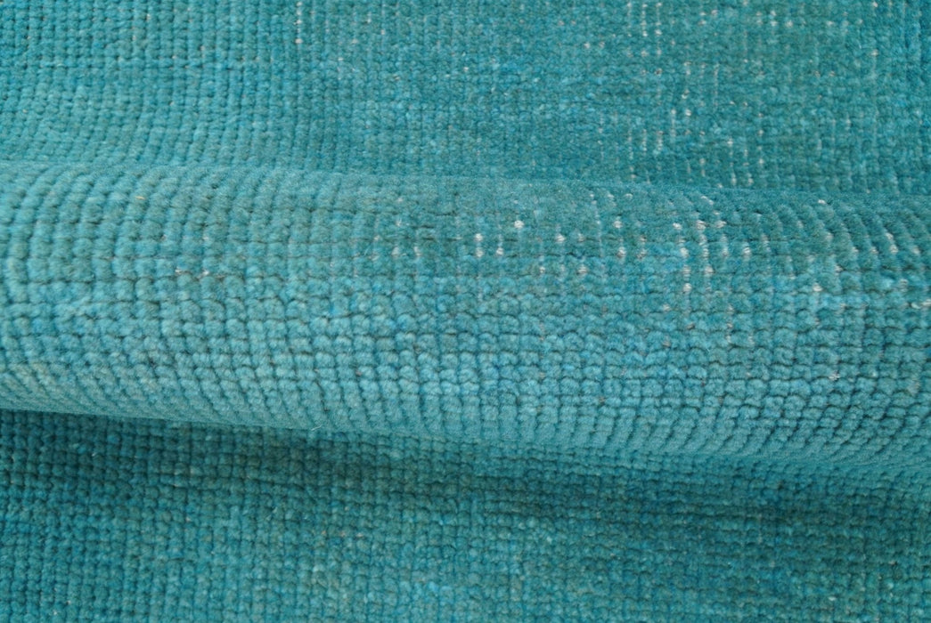 Custom Made Modern Solid Overdyed Blue Hand Knotted Wool Area Rug