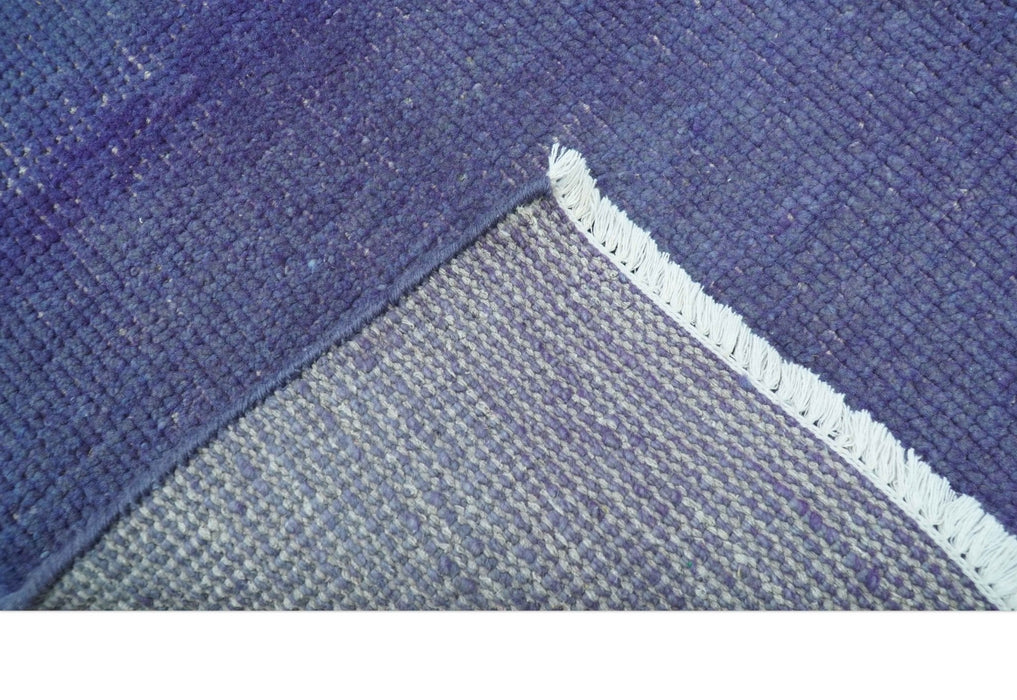 Custom Made Modern Solid Overdyed Blue Hand Knotted Wool Area Rug