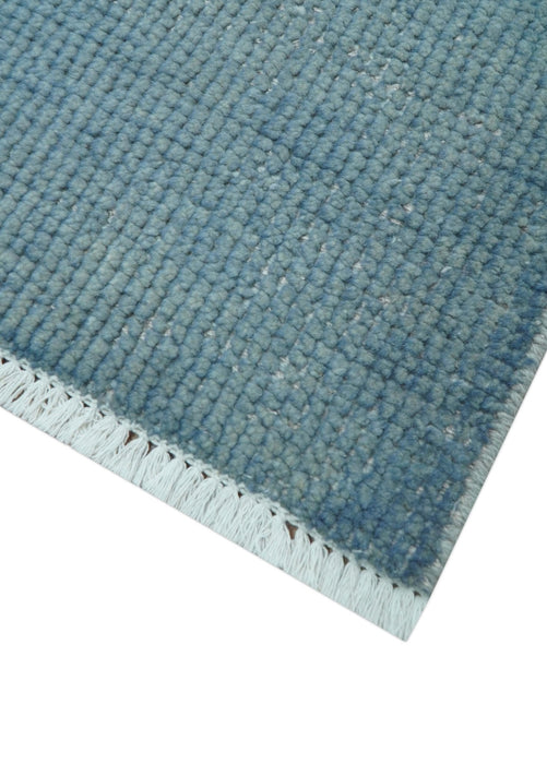 Custom Made Modern Solid Overdyed Light Blue Hand Knotted Wool Area Rug