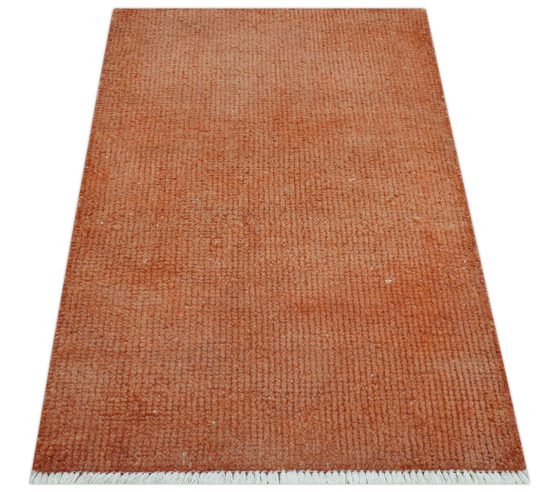 Custom Made Modern Solid Overdyed Rust Hand Knotted Wool Area Rug