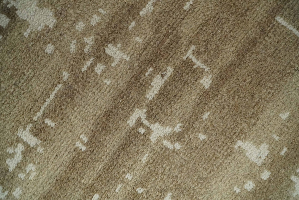 Custom Made Neutral Earthy Brown and Beige Chic Hand Knotted Natural Wool Minimal Area rug