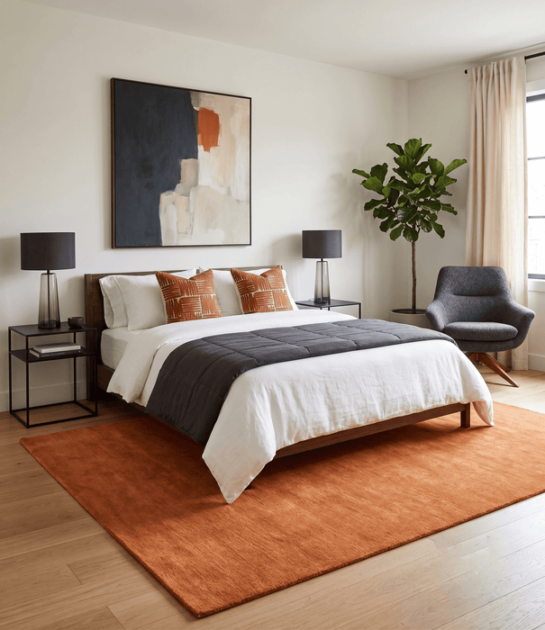 Custom Made orange Solid Woolen Hand Tufted contemporary area Rug