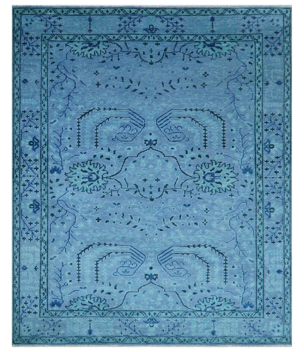 Custom Made Oriental Design Blue Hand Knotted Wool Rug