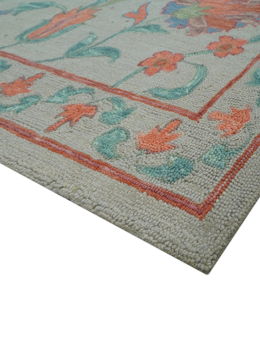 Custom Made Oriental Uzbek Design Floral Beige Hand Tufted Wool Area Rug