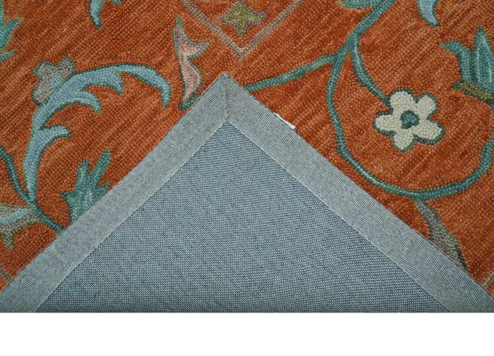 Custom Made Oriental Uzbek Design Floral Rust Hand Tufted Wool Area Rug