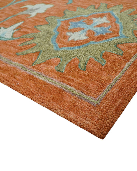 Custom Made Oriental Uzbek Design Floral Rust Hand Tufted Wool Area Rug