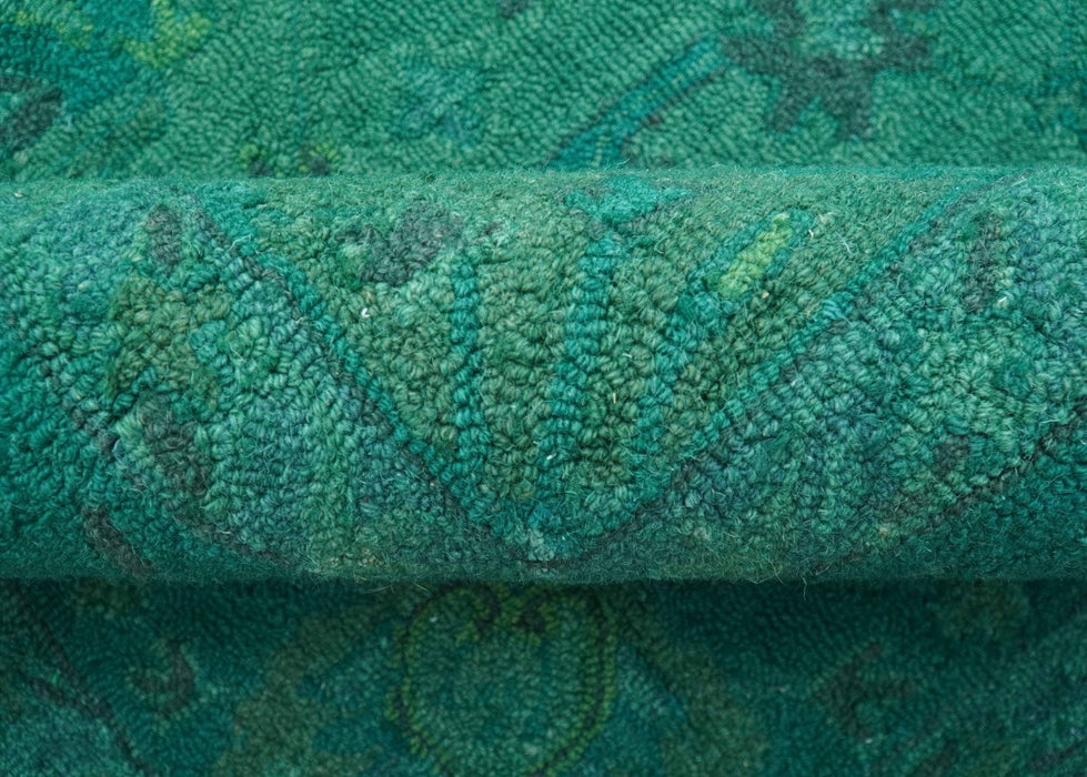 Custom Made Overdyed Traditional Oushak Green Hand Tufted Wool Area Rug