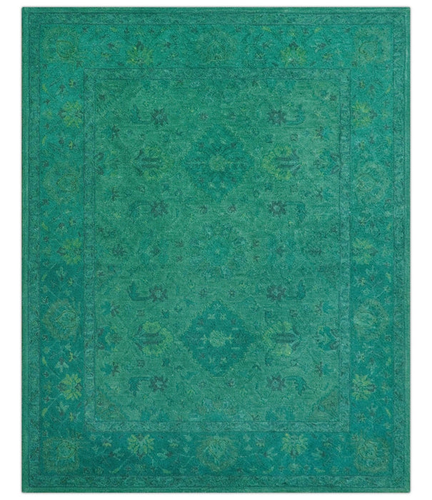Custom Made Overdyed Traditional Oushak Green Hand Tufted Wool Area Rug