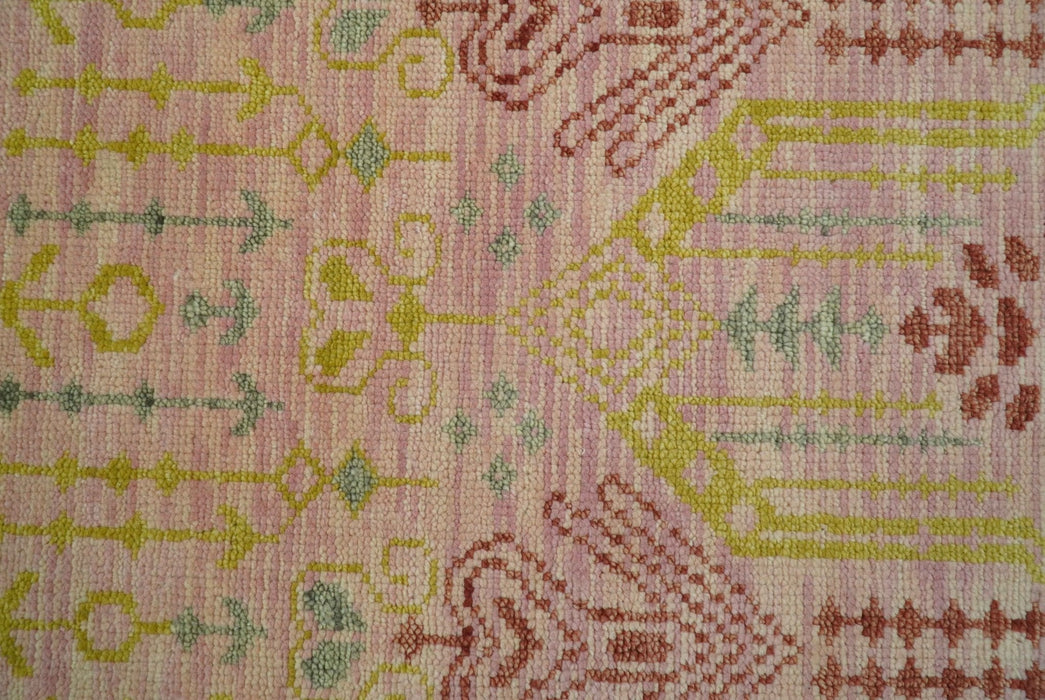 Custom Made Pink And Rust Traditional Design Hand Knotted wool rug