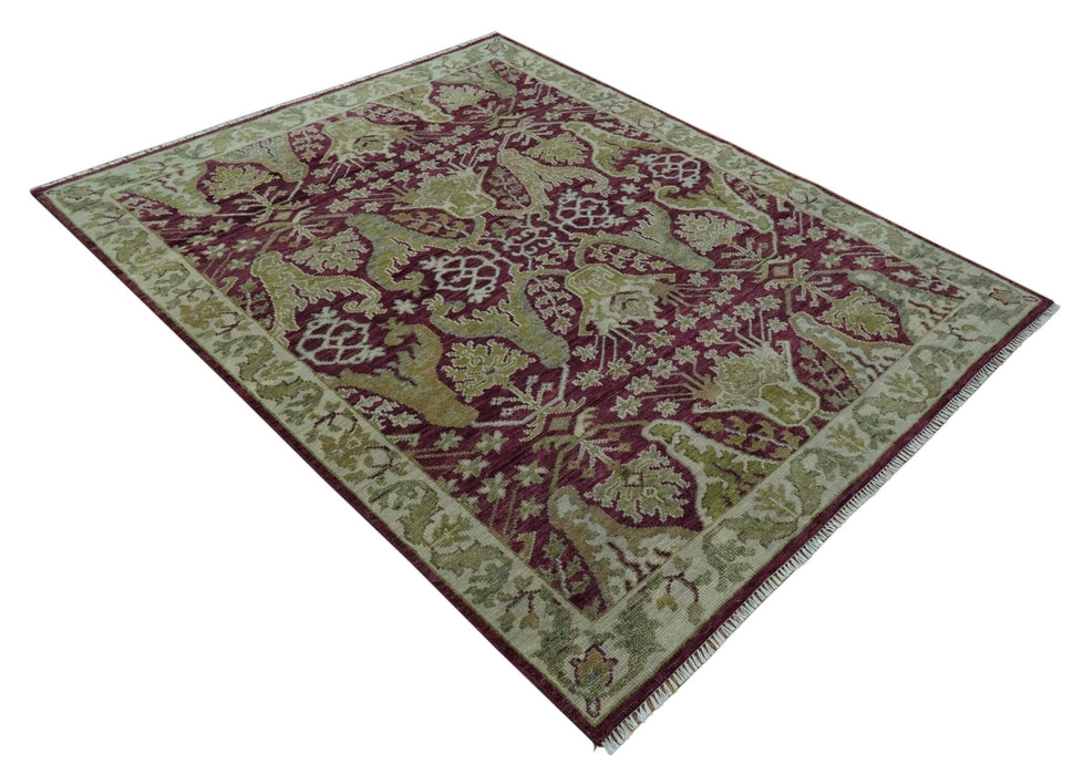 Custom Made Purple and Olive Traditional Dragon Oushak Design Hand knotted wool rug