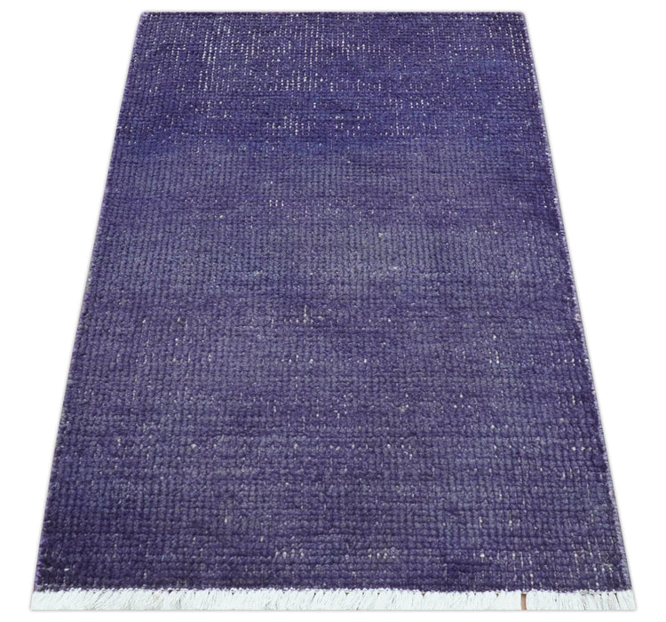 Custom Made Purple Modern Solid Overdyed Hand Knotted Wool Area Rug