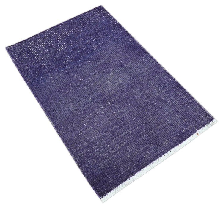 Custom Made Purple Modern Solid Overdyed Hand Knotted Wool Area Rug