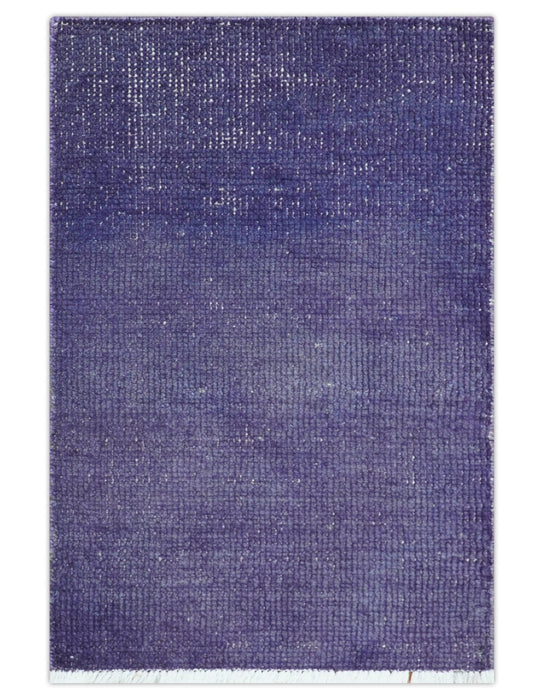 Custom Made Purple Modern Solid Overdyed Hand Knotted Wool Area Rug