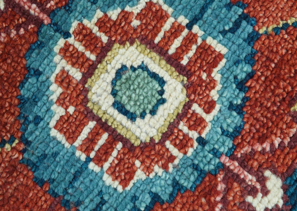 Custom Made Red And Blue Traditional Hand Knotted Wool Rug