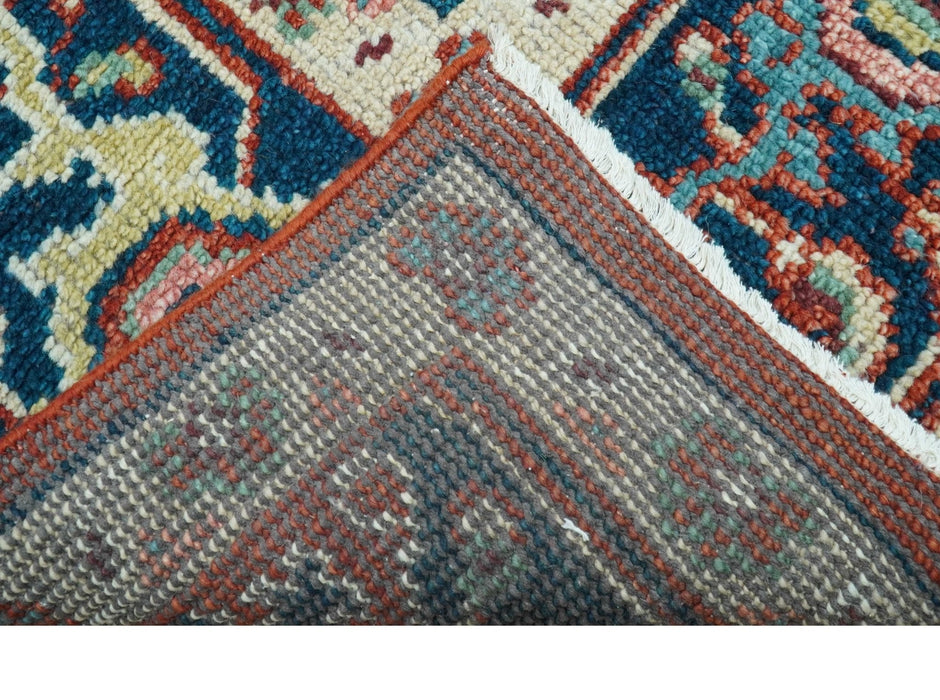 Custom Made Red And Blue Traditional Hand Knotted Wool Rug
