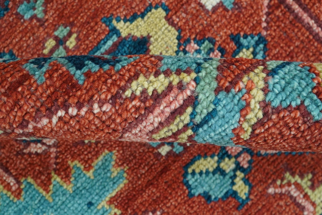 Custom Made Red And Blue Traditional Hand Knotted Wool Rug