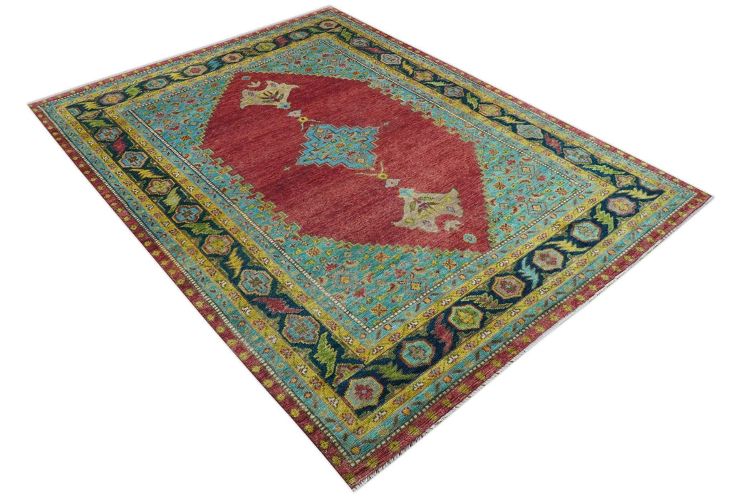 Custom Made Red And Blue Traditional Serapi Hand Knotted Wool Rug
