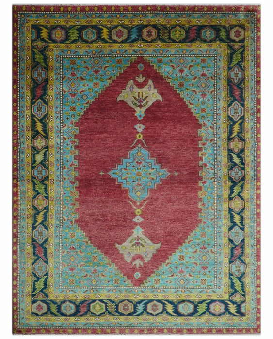 Custom Made Red And Blue Traditional Serapi Hand Knotted Wool Rug