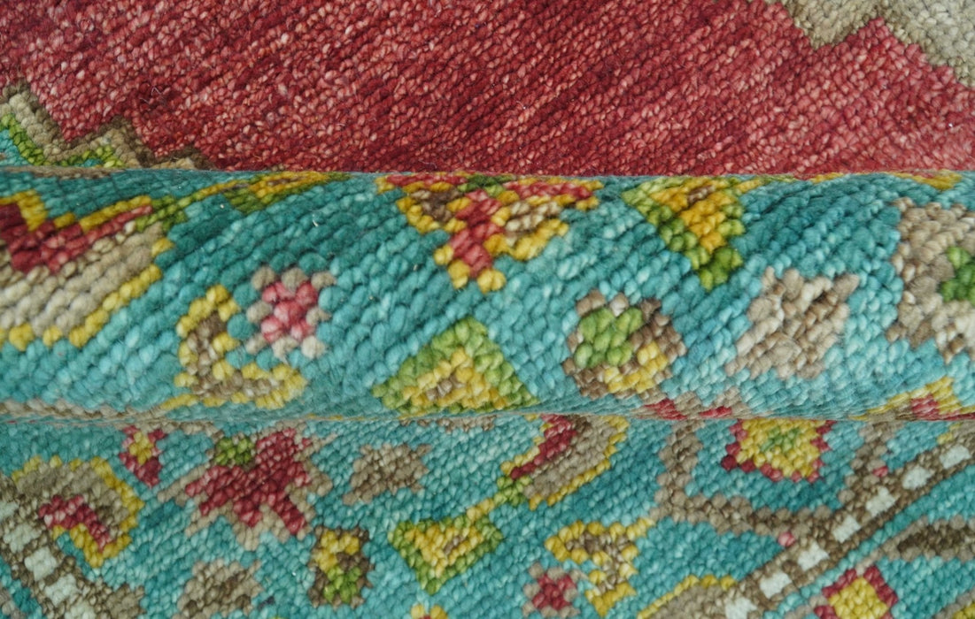 Custom Made Red And Blue Traditional Serapi Hand Knotted Wool Rug