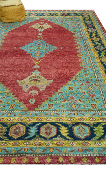 Custom Made Red And Blue Traditional Serapi Hand Knotted Wool Rug