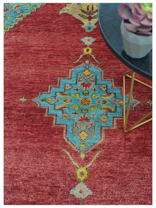 Custom Made Red And Blue Traditional Serapi Hand Knotted Wool Rug