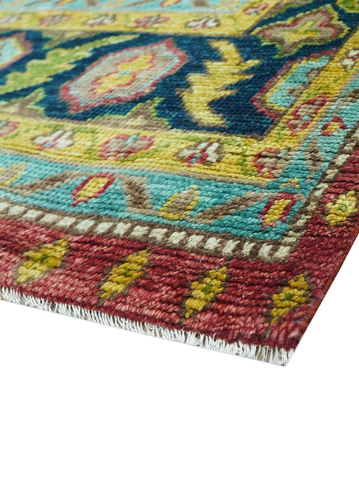Custom Made Red And Blue Traditional Serapi Hand Knotted Wool Rug