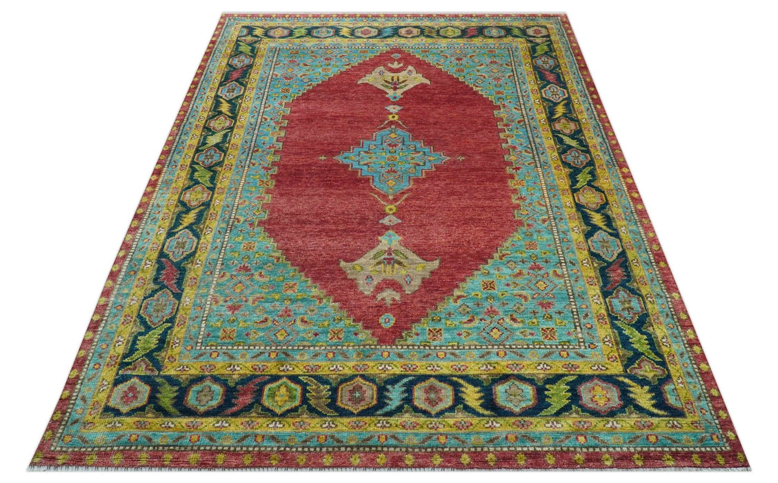 Custom Made Red And Blue Traditional Serapi Hand Knotted Wool Rug