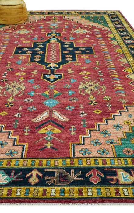 Custom Made Red And Green Traditional Heriz Design Hand Knotted Wool Rug
